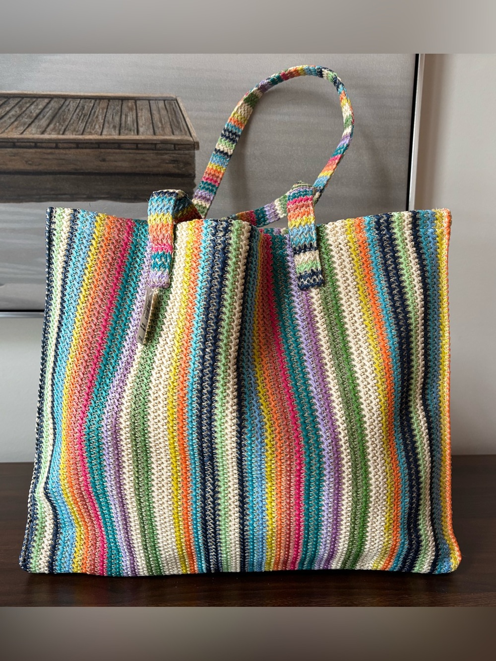 Gap Rattan look Multicolor Stripe Tote Bag NWT
